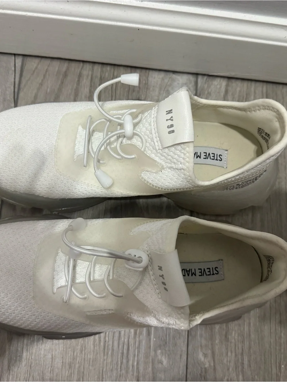 Steve Madden White Women's Knit Slip-On Sneakers with Rhinestone Accent - Picture 2 of 2